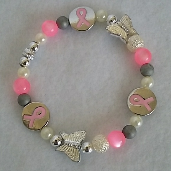 Breast Cancer Awareness beaded stretch bracelet - Picture 3 of 3